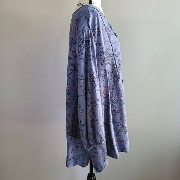 Catherines 4X peasant blouse blue floral top balloon sleeve‎ cottage boho - Picture 2 of 11